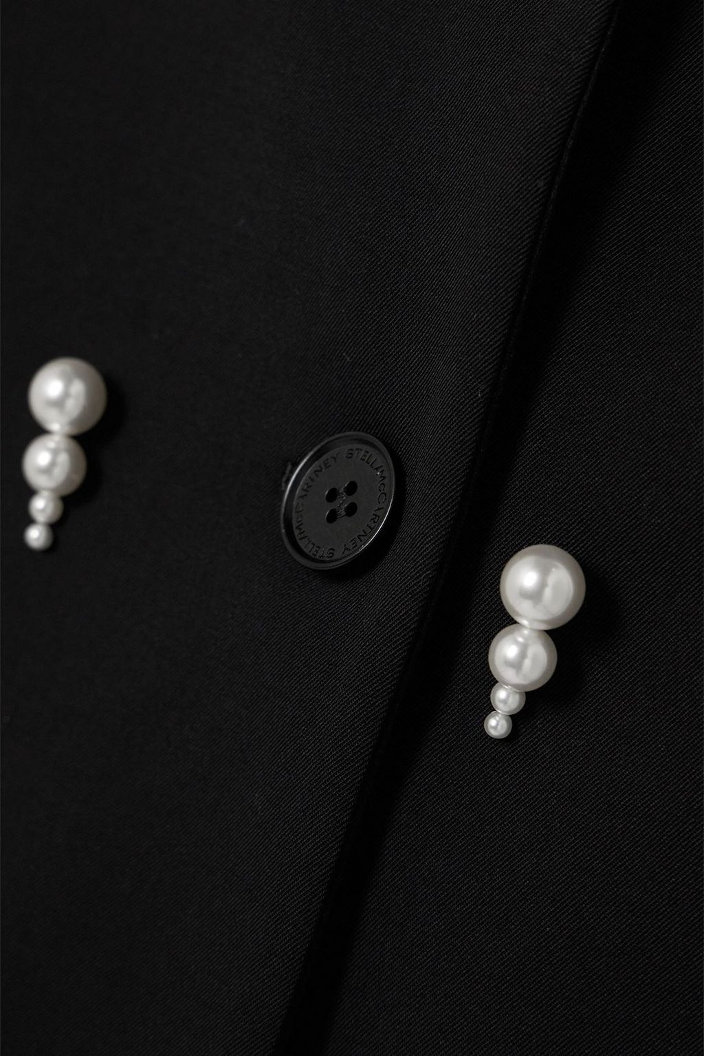 STELLA MCCARTNEY Oversized faux pearl-embellished double-breasted wool-blend blazer