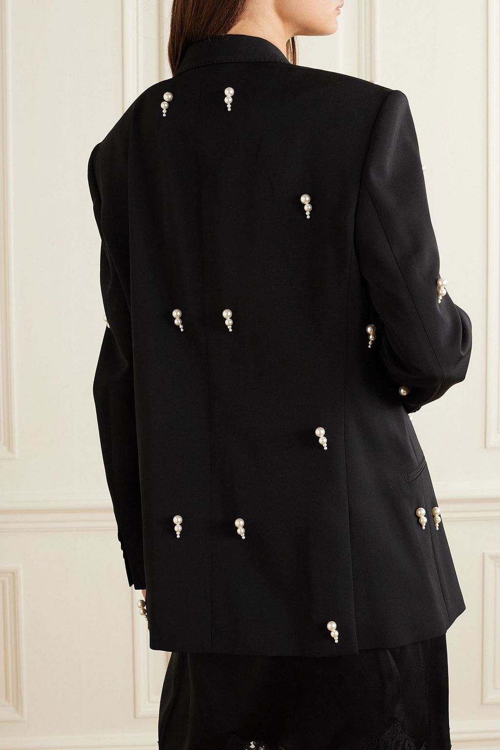 STELLA MCCARTNEY Oversized faux pearl-embellished double-breasted wool-blend blazer
