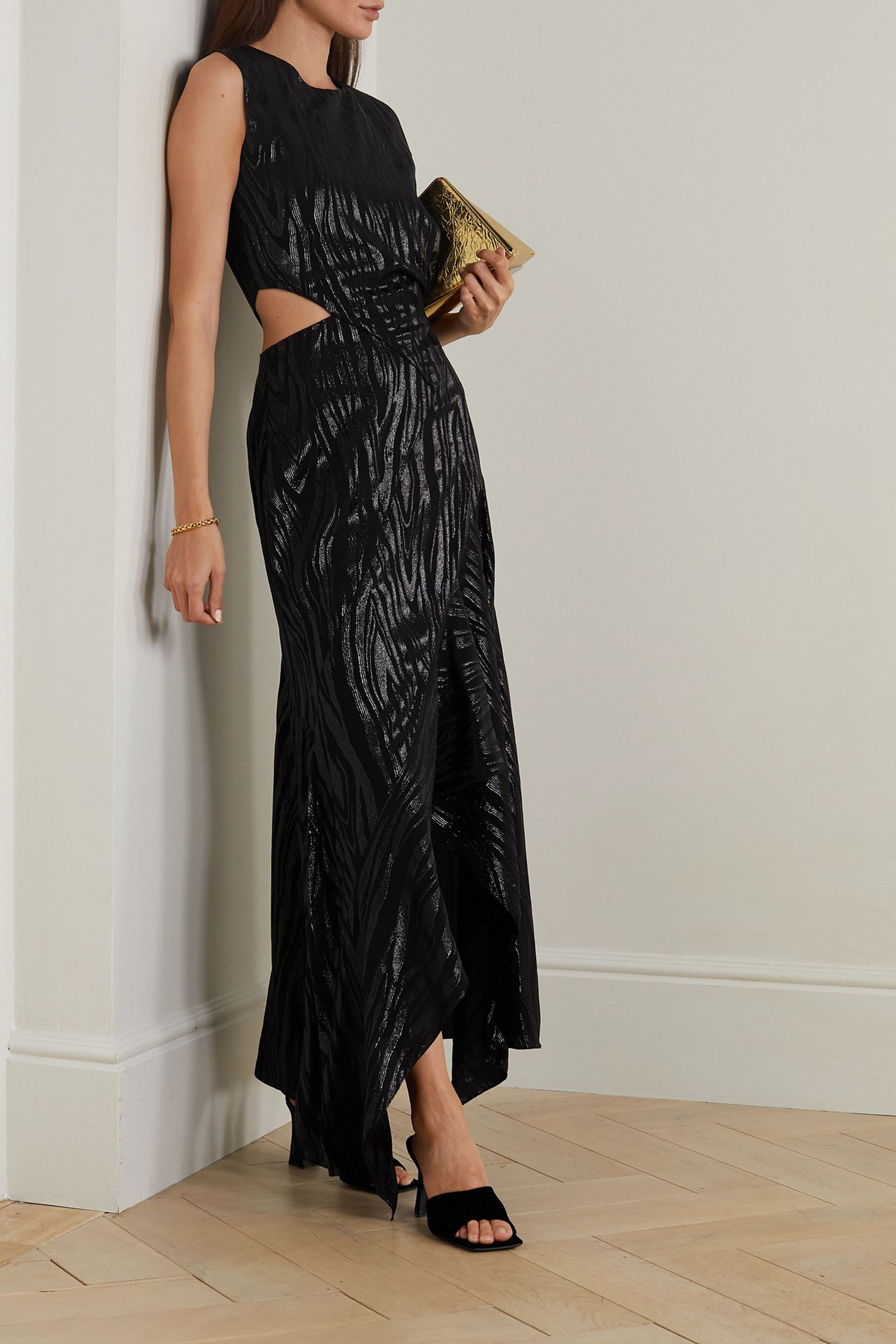 Stella McCartney Cutout metallic jacquard midi dress