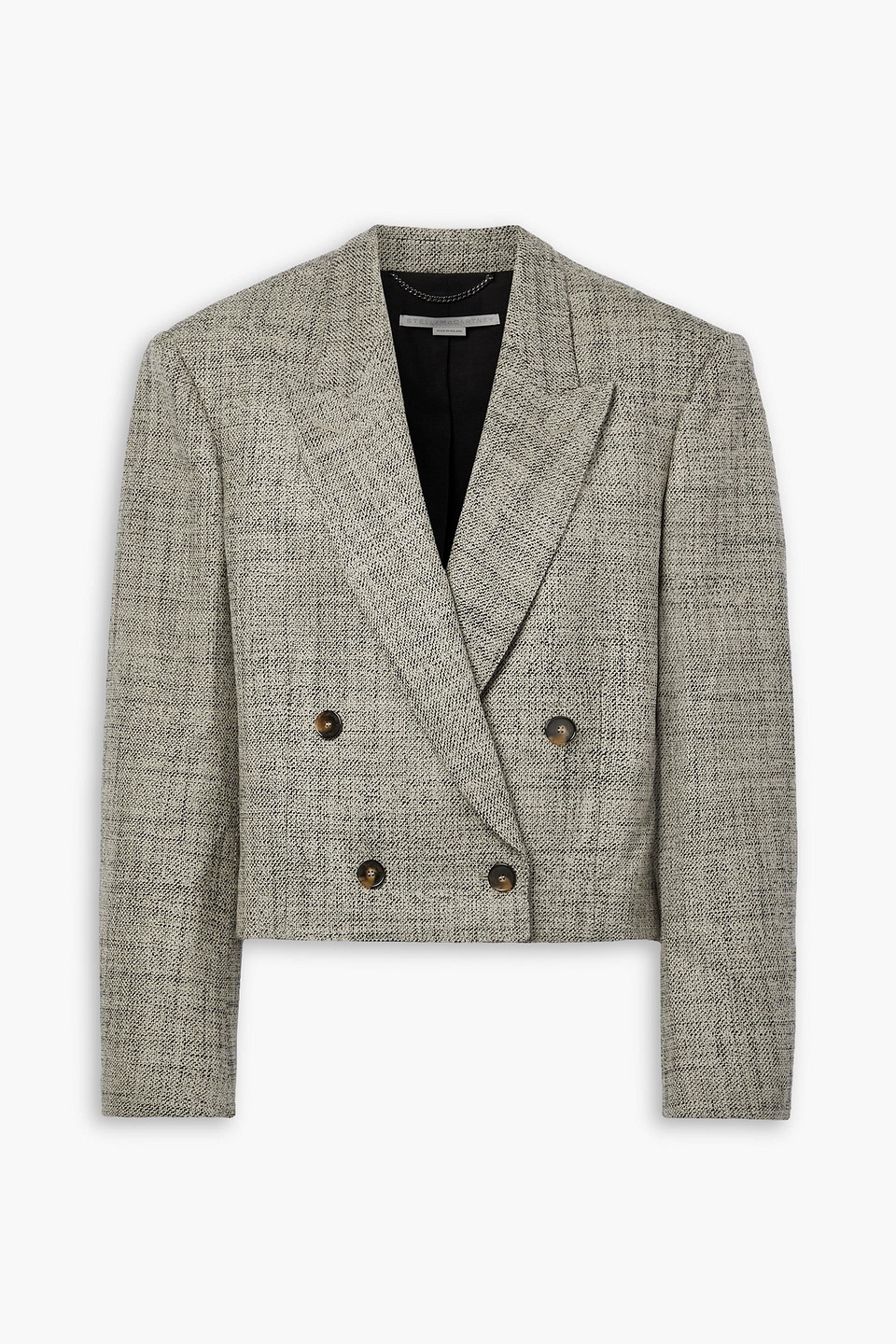 Stella Mccartney Cropped Double-breasted Wool-tweed Blazer In Stone