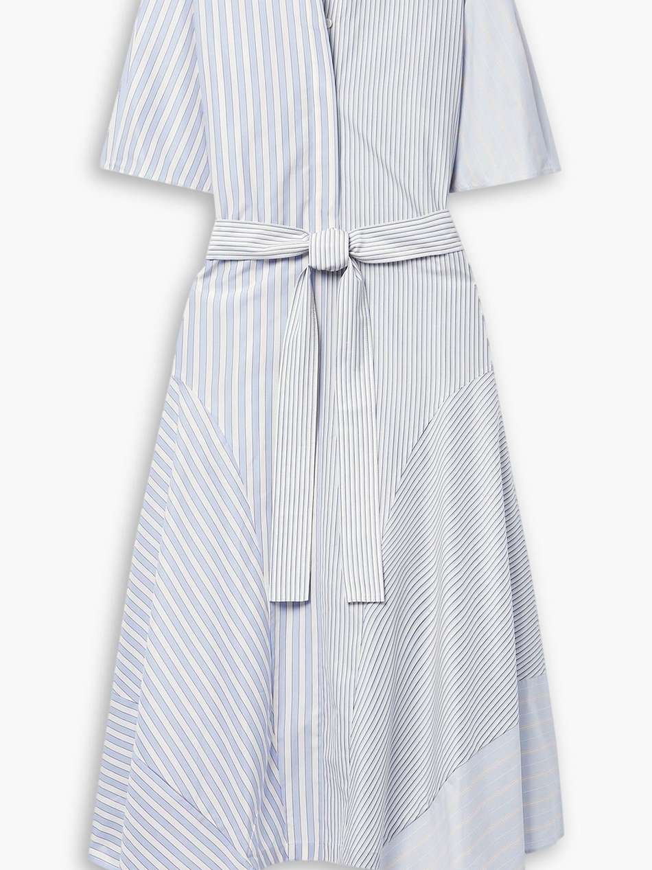 asymmetric striped cotton-poplin midi shirt dress