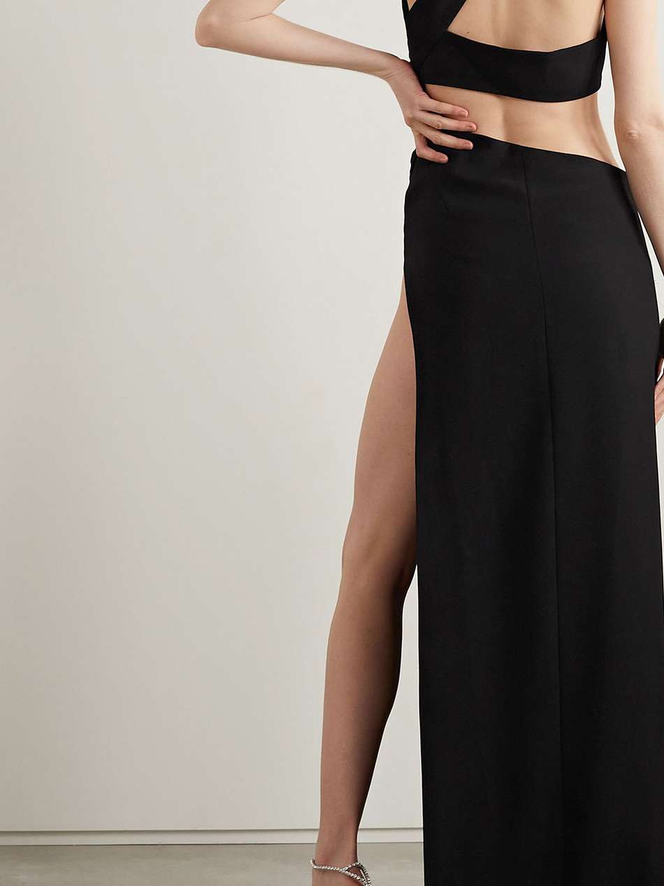 one-shoulder cutout crepe gown