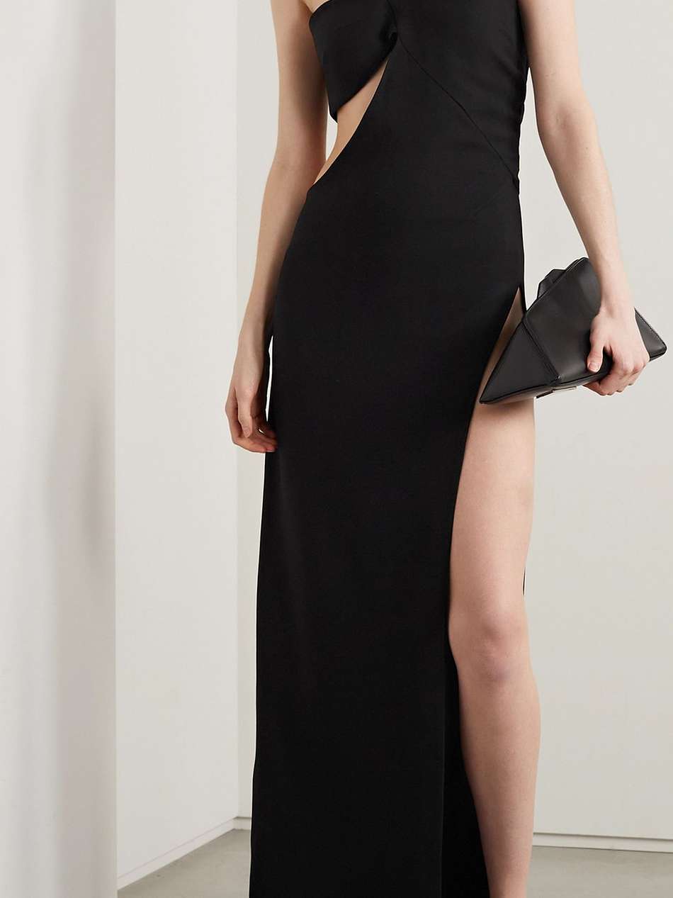 one-shoulder cutout crepe gown