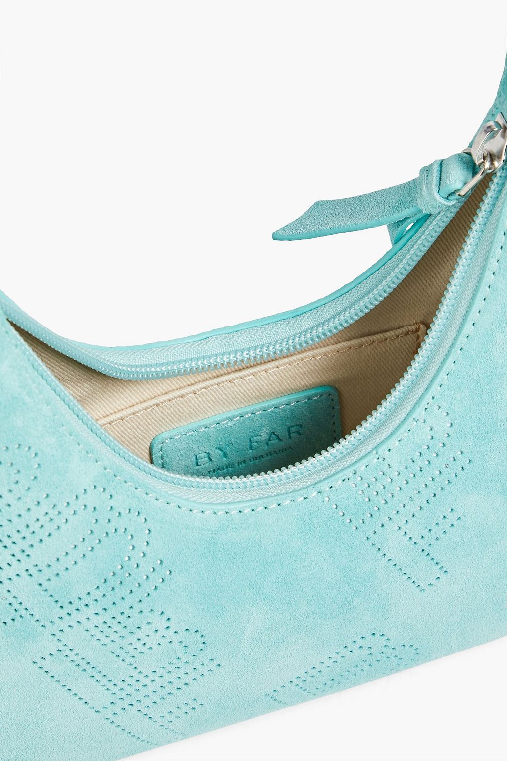 BY FAR Amber perforated suede shoulder bag