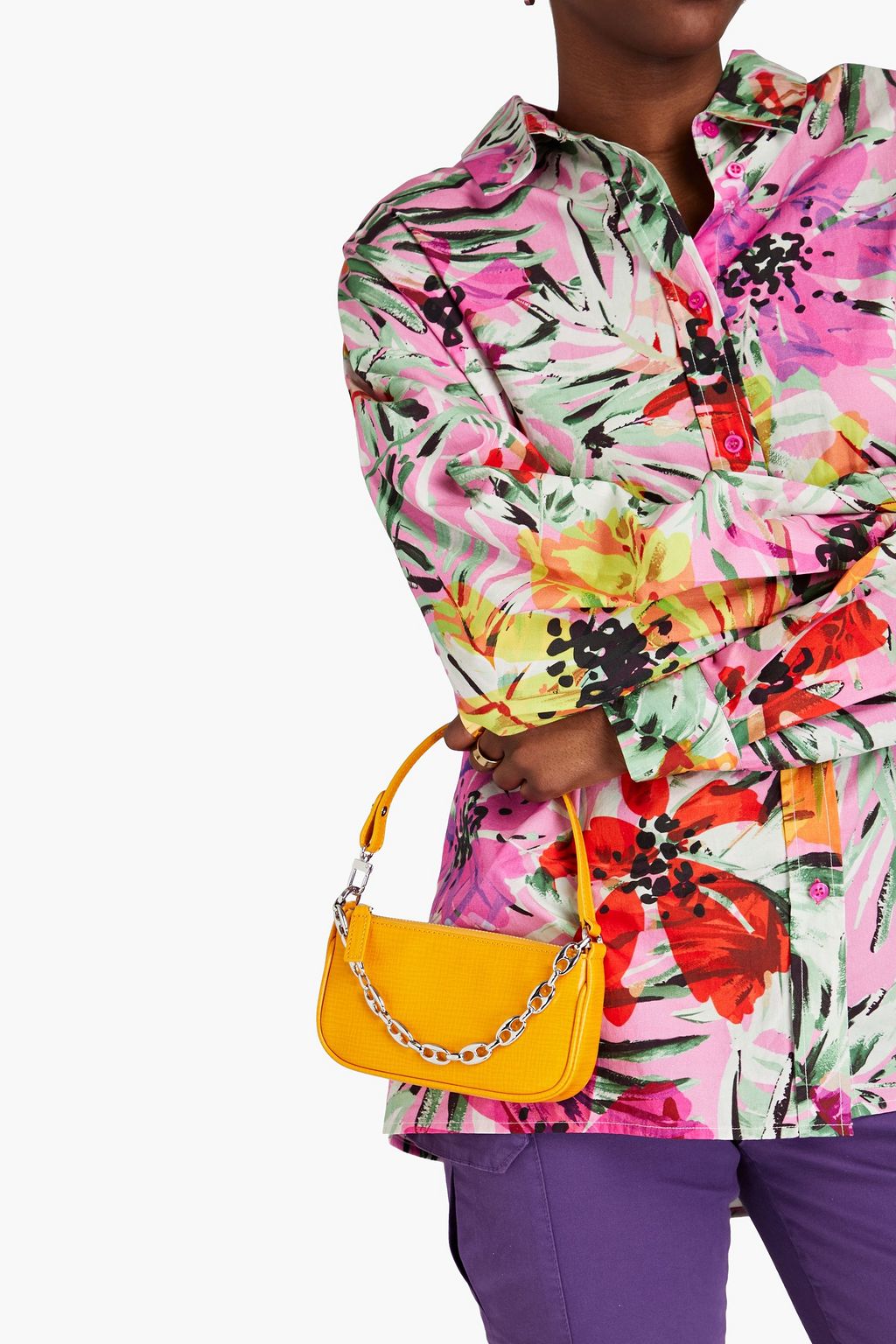 BY FAR Rachel Mini chain-embellished textured-leather shoulder bag