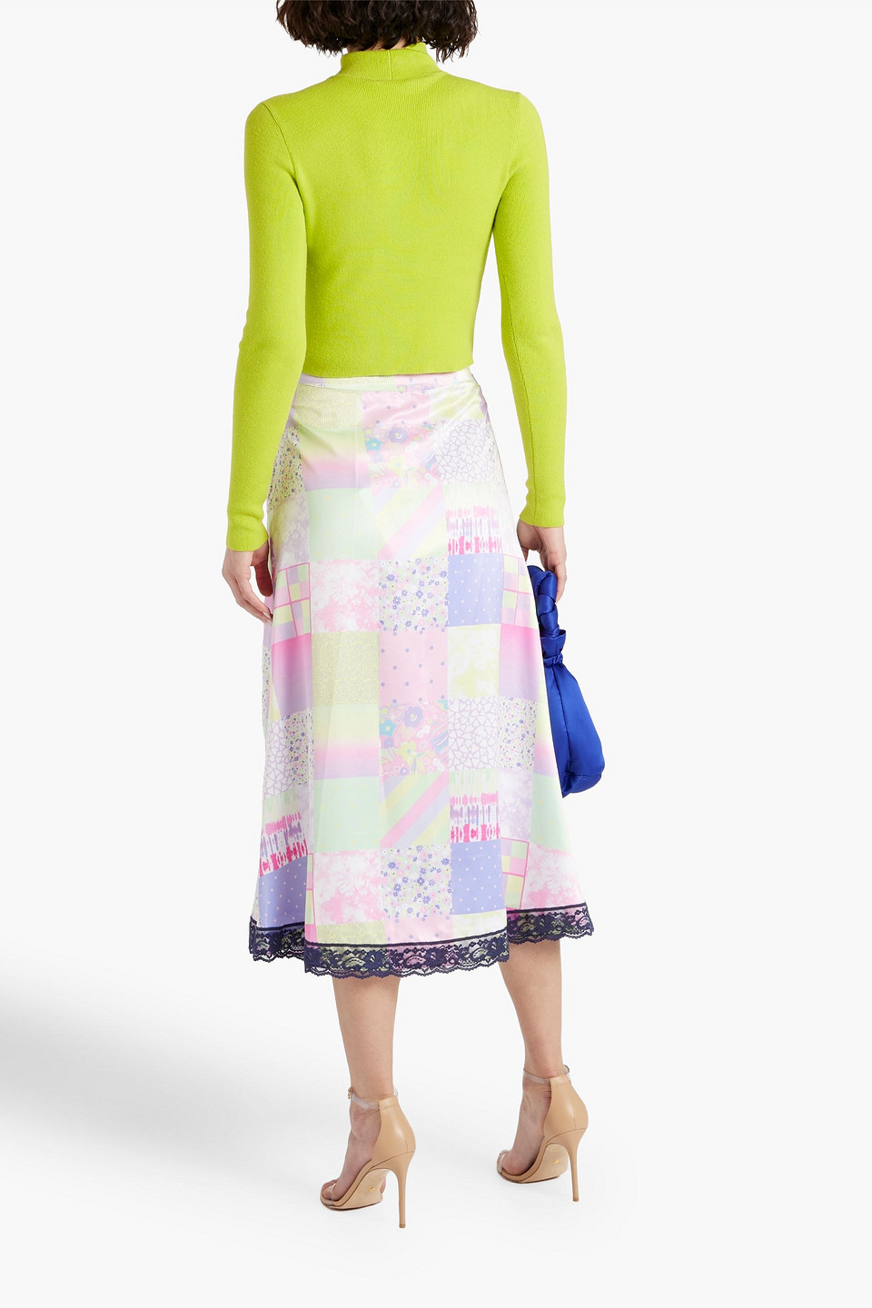 Olivia Rubin Adrianne Patchwork-effect Printed Satin Midi Skirt In Lilac