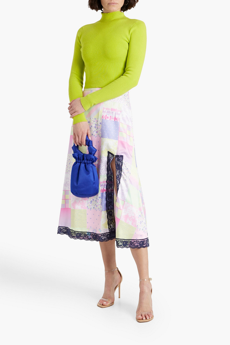 Olivia Rubin Adrianne Patchwork-effect Printed Satin Midi Skirt In Lilac