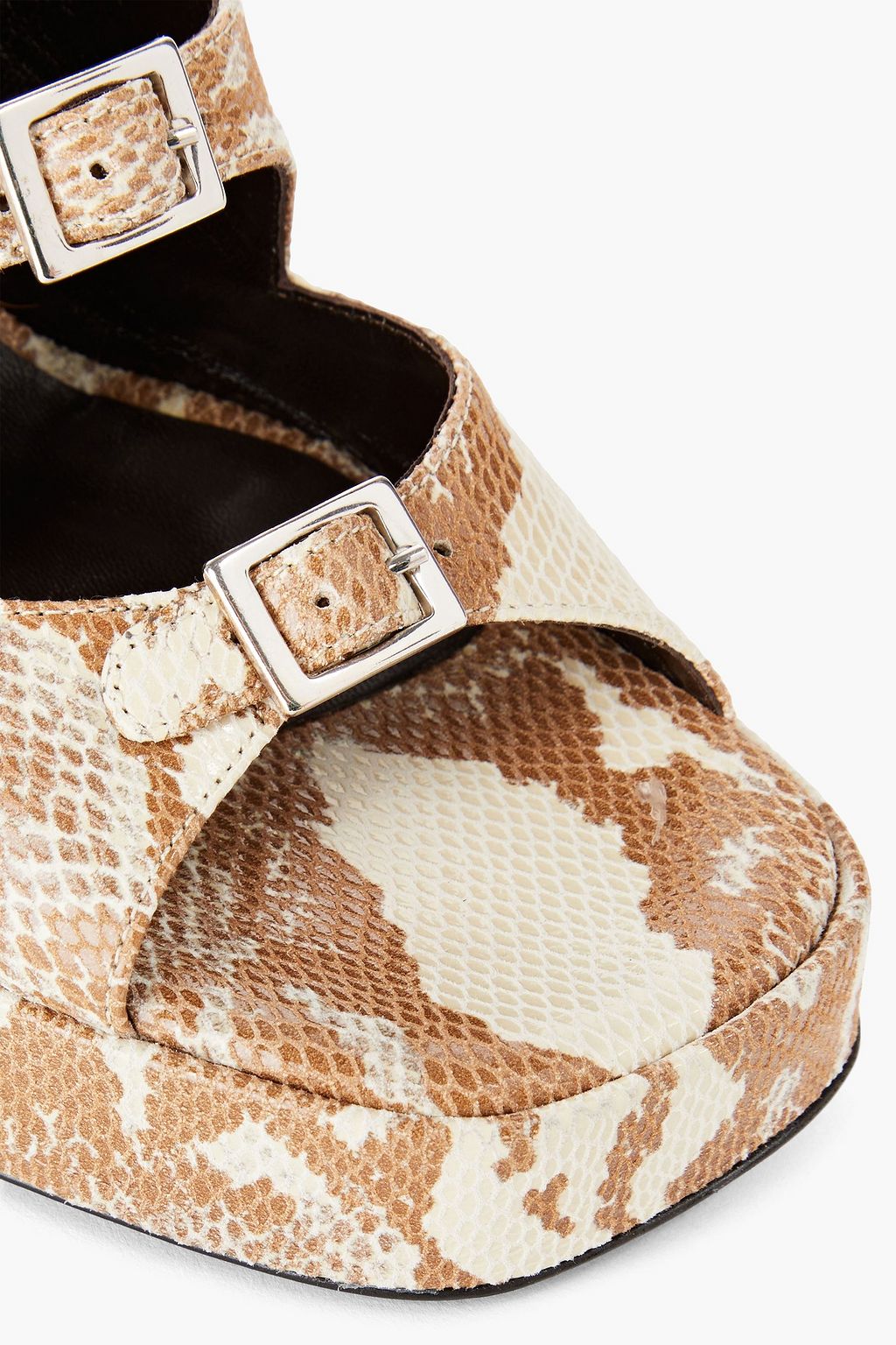 BY FAR Chaka buckled snake-effect leather mules