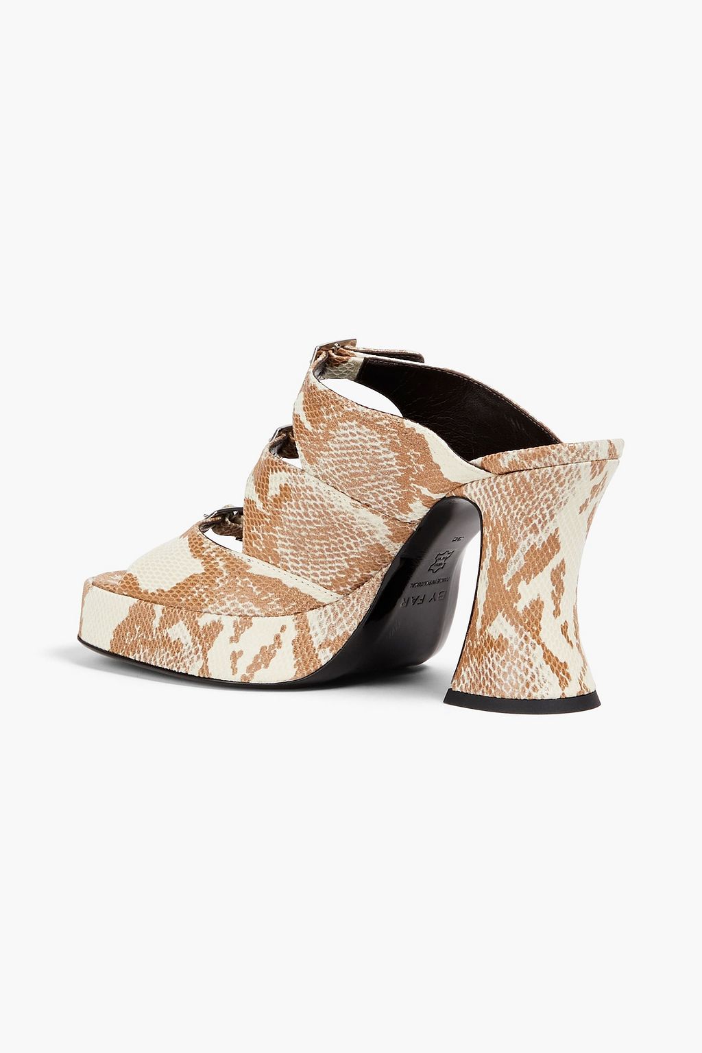 BY FAR Chaka buckled snake-effect leather mules