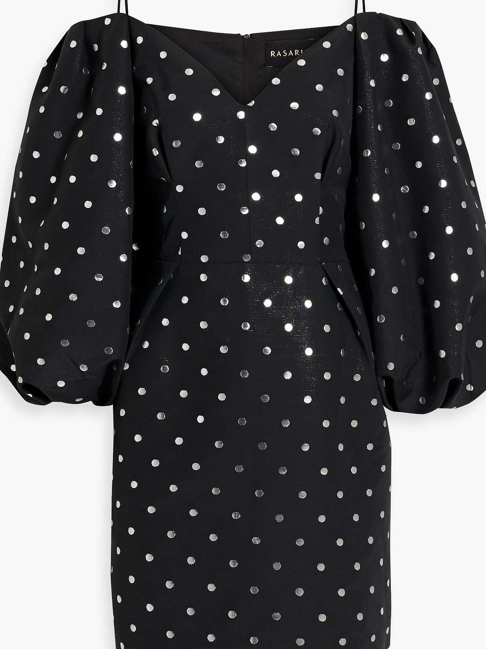 cold-shoulder polka-dot jacquard mini dress