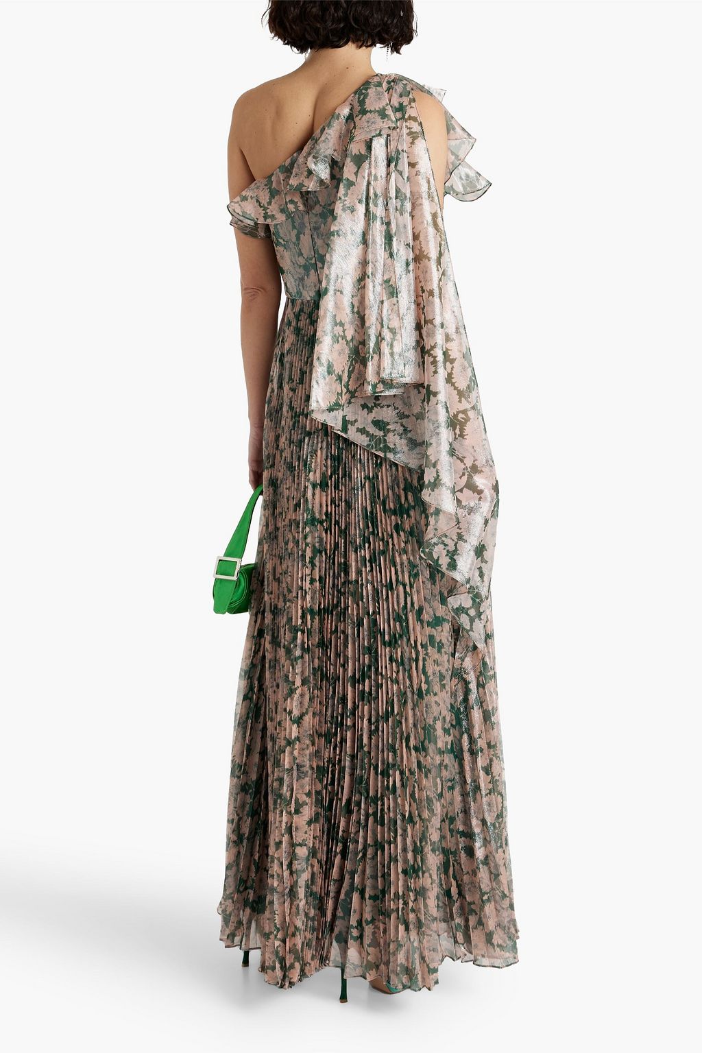 THEIA Metallic floral-print silk-blend chiffon gown