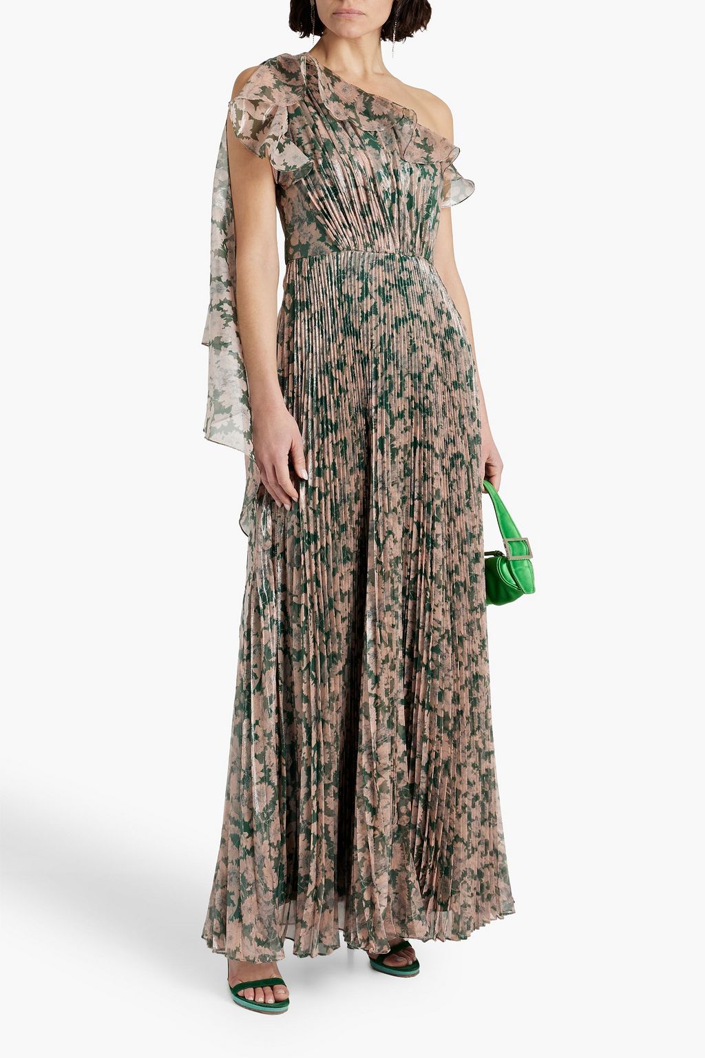THEIA Metallic floral-print silk-blend chiffon gown