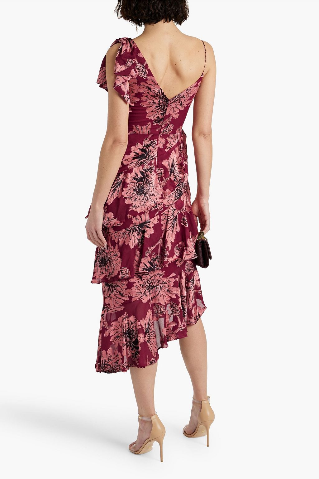 THEIA Asymmetric tiered floral-print fil coupé chiffon midi dress