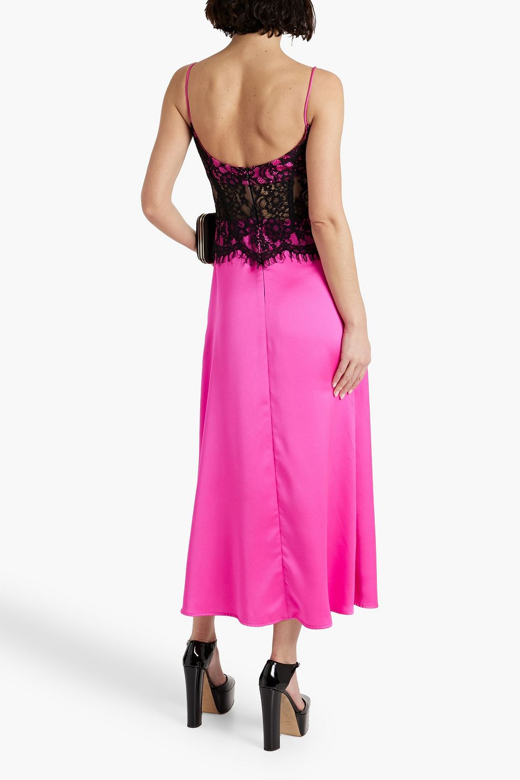 RASARIO Lace-paneled satin-crepe midi dress