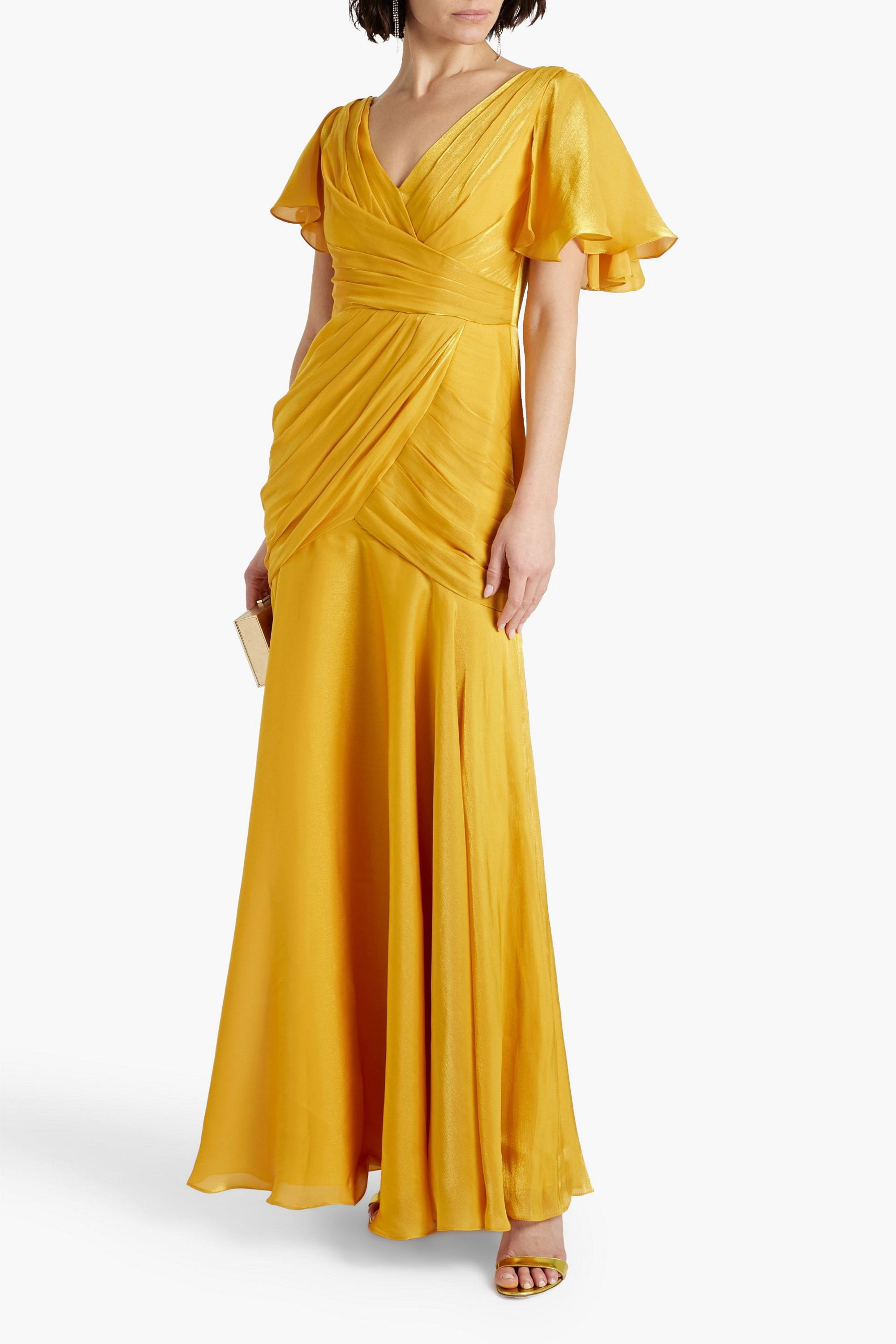 THEIA Tamara wrap-effect metallic georgette gown
