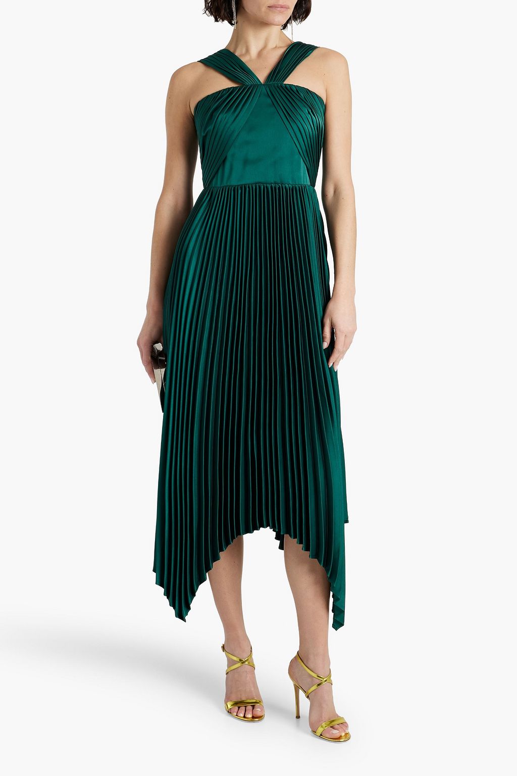 THEIA Eleanora asymmetric pleated satin midi dress | THE OUTNET