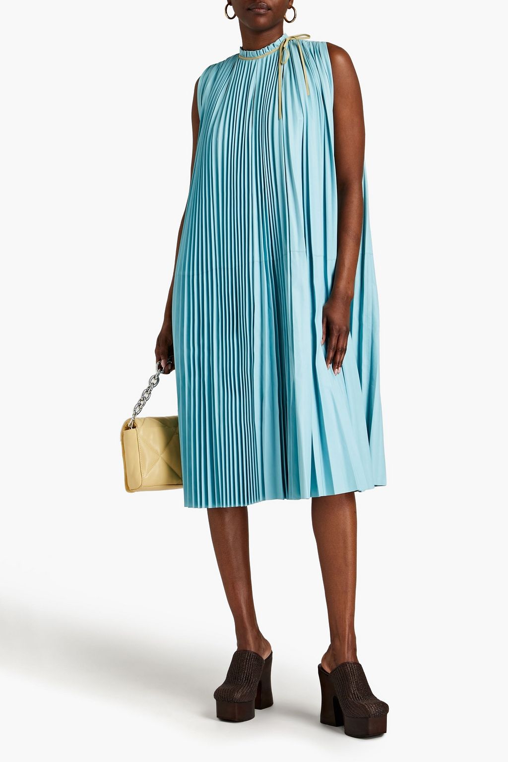 VALENTINO GARAVANI Cutout pleated leather midi dress
