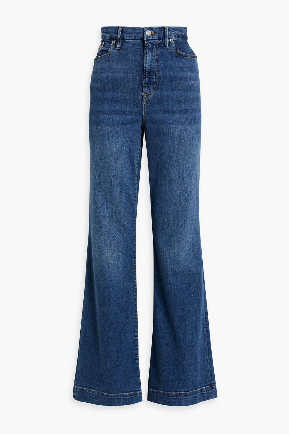 Good American Good Flare Distressed High-rise Flared Jeans In Blue