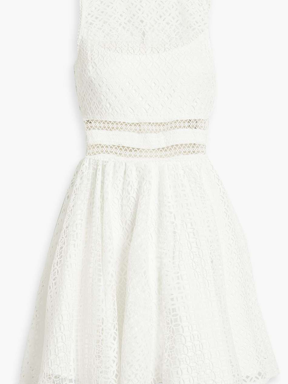 gathered macramé lace mini dress