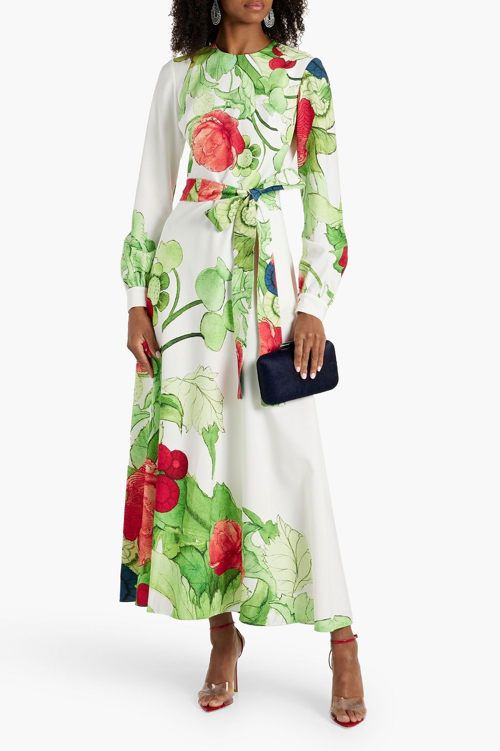 ELIE SAAB Belted floral-print crepe maxi dress