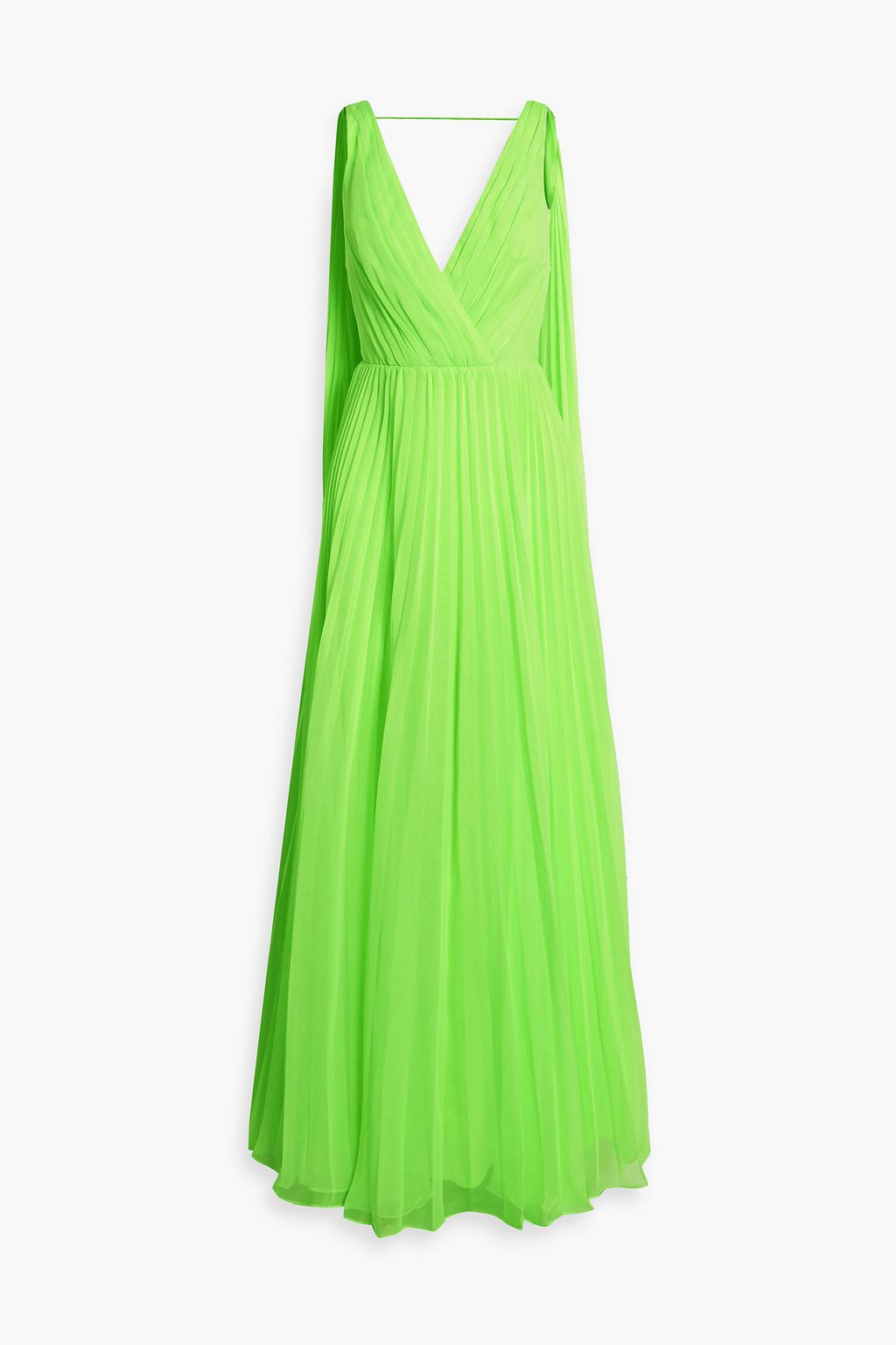 Draped pleated neon chiffon maxi dress bright green US 2
