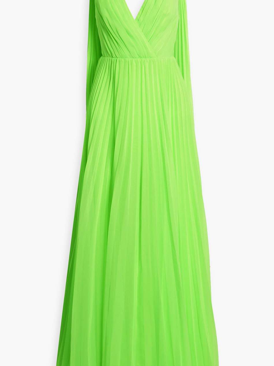 draped pleated neon chiffon maxi dress