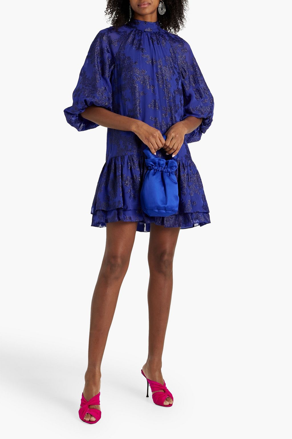 ML MONIQUE LHUILLIER Cutout metallic fil coupé silk-blend mini dress