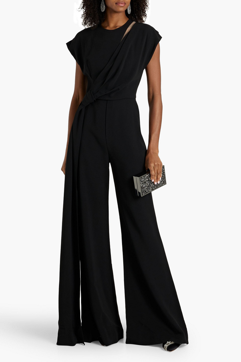 Draped Cady Wide-leg Jumpsuit In Black