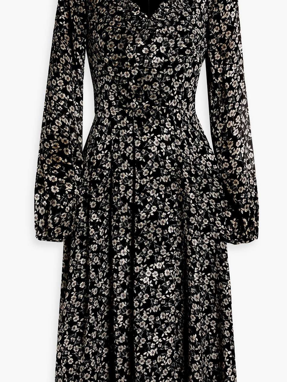 pleated floral-print fil coupé chiffon midi dress