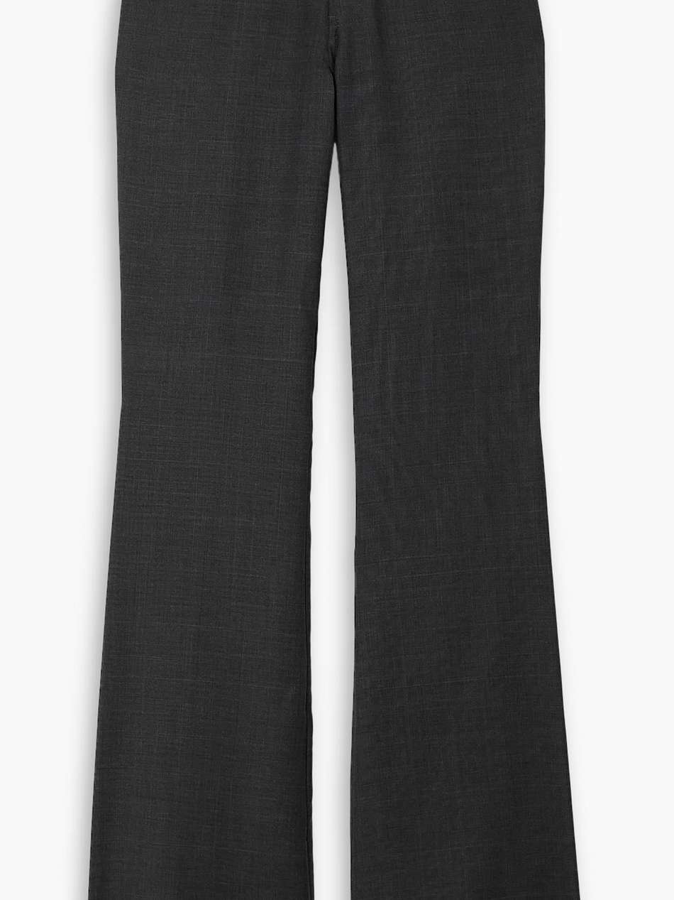 layered jacquard-trimmed checked wool flared pants