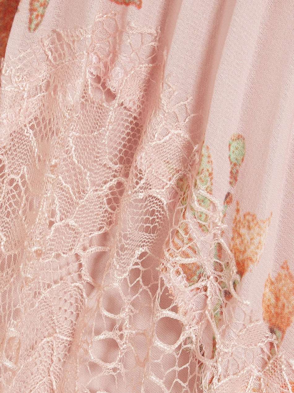corded lace-paneled floral-print crepe de chine midi dress