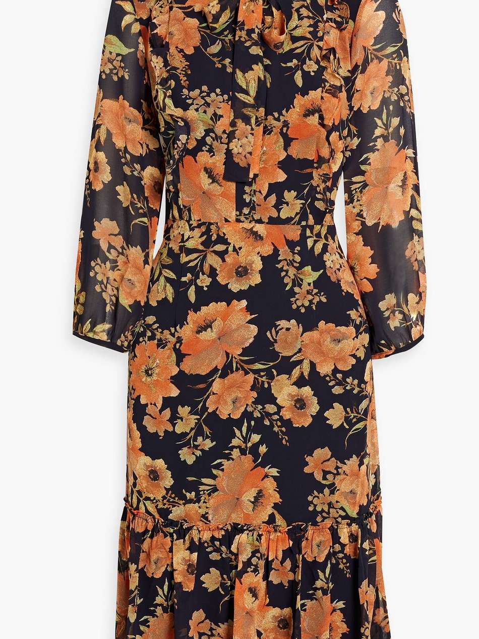 pussy-bow floral-print crepe dress