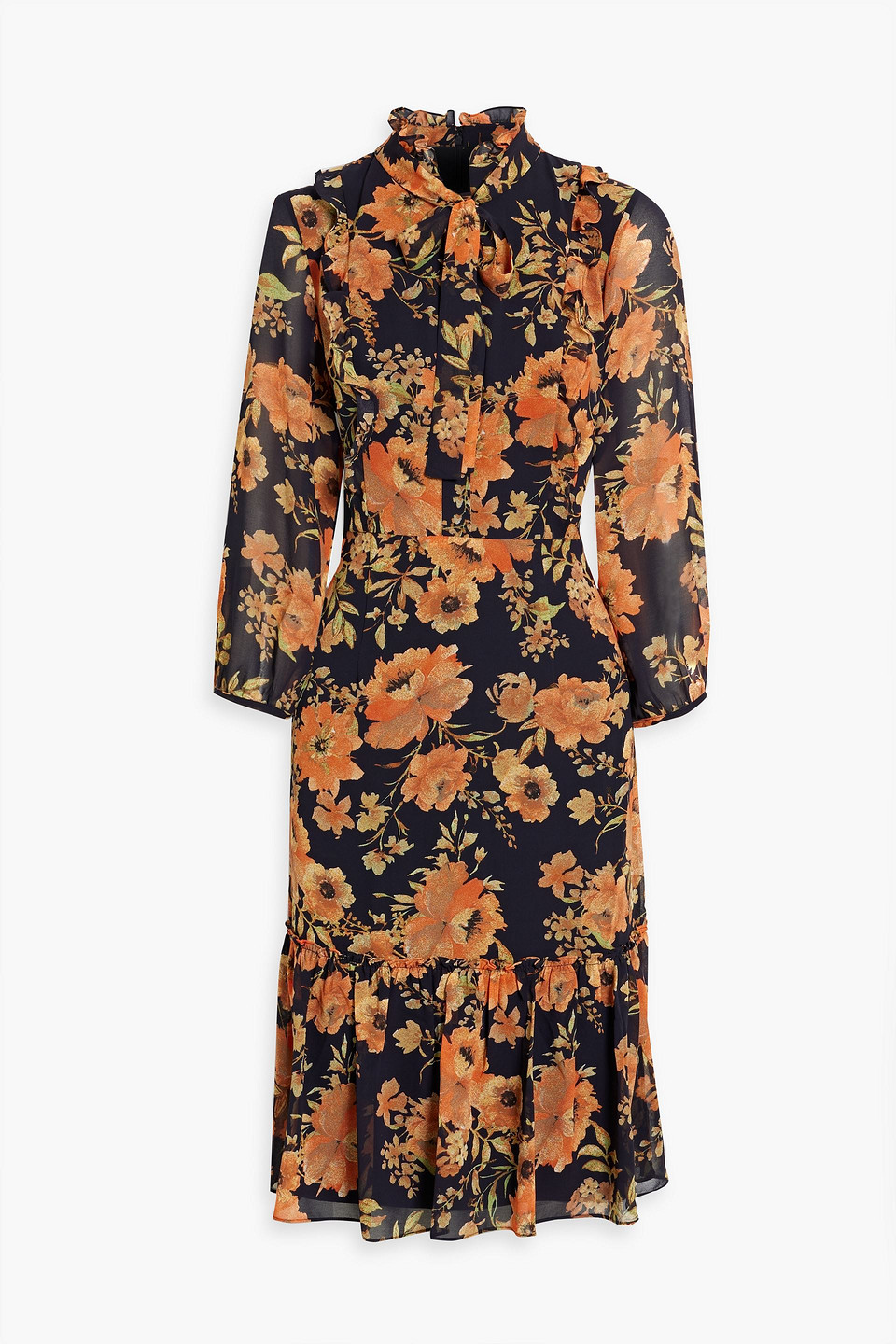 Mikael Aghal Pussy-bow Floral-print Crepe Dress In Black