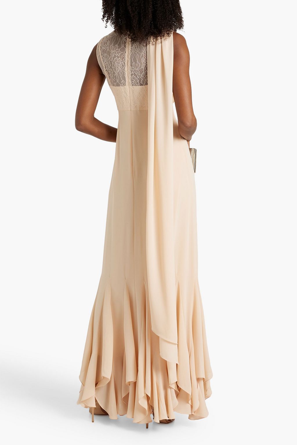 MIKAEL AGHAL Draped lace-paneled crepe gown
