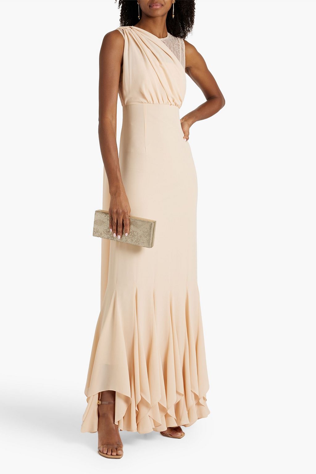 MIKAEL AGHAL Draped lace-paneled crepe gown