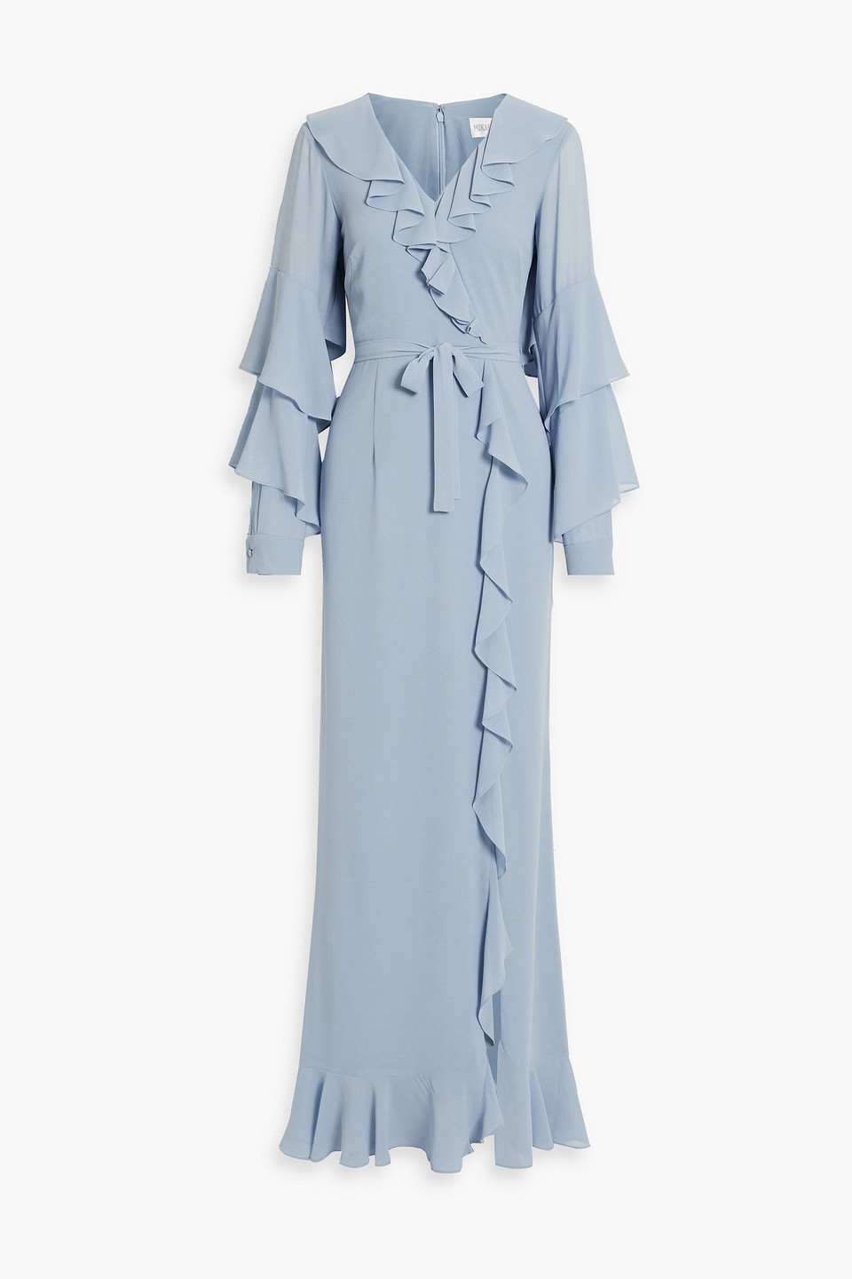 Mikael Aghal Ruffled Crepe Gown In Light Blue