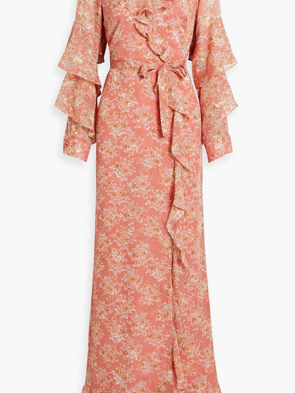 floral-print metallic fil coupé chiffon maxi dress