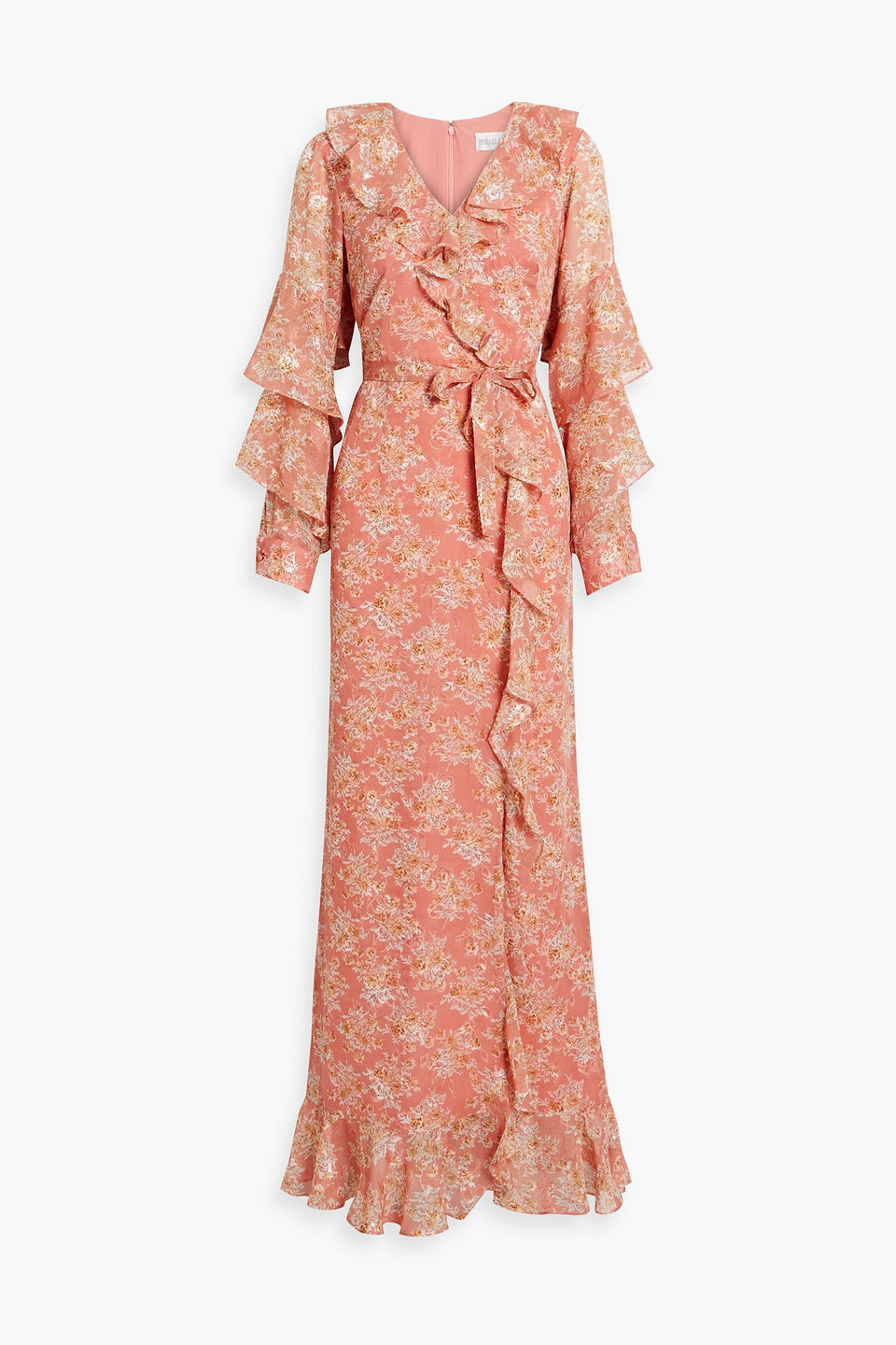 Mikael Aghal Floral-print Metallic Fil Coupé Chiffon Maxi Dress In Antique Rose