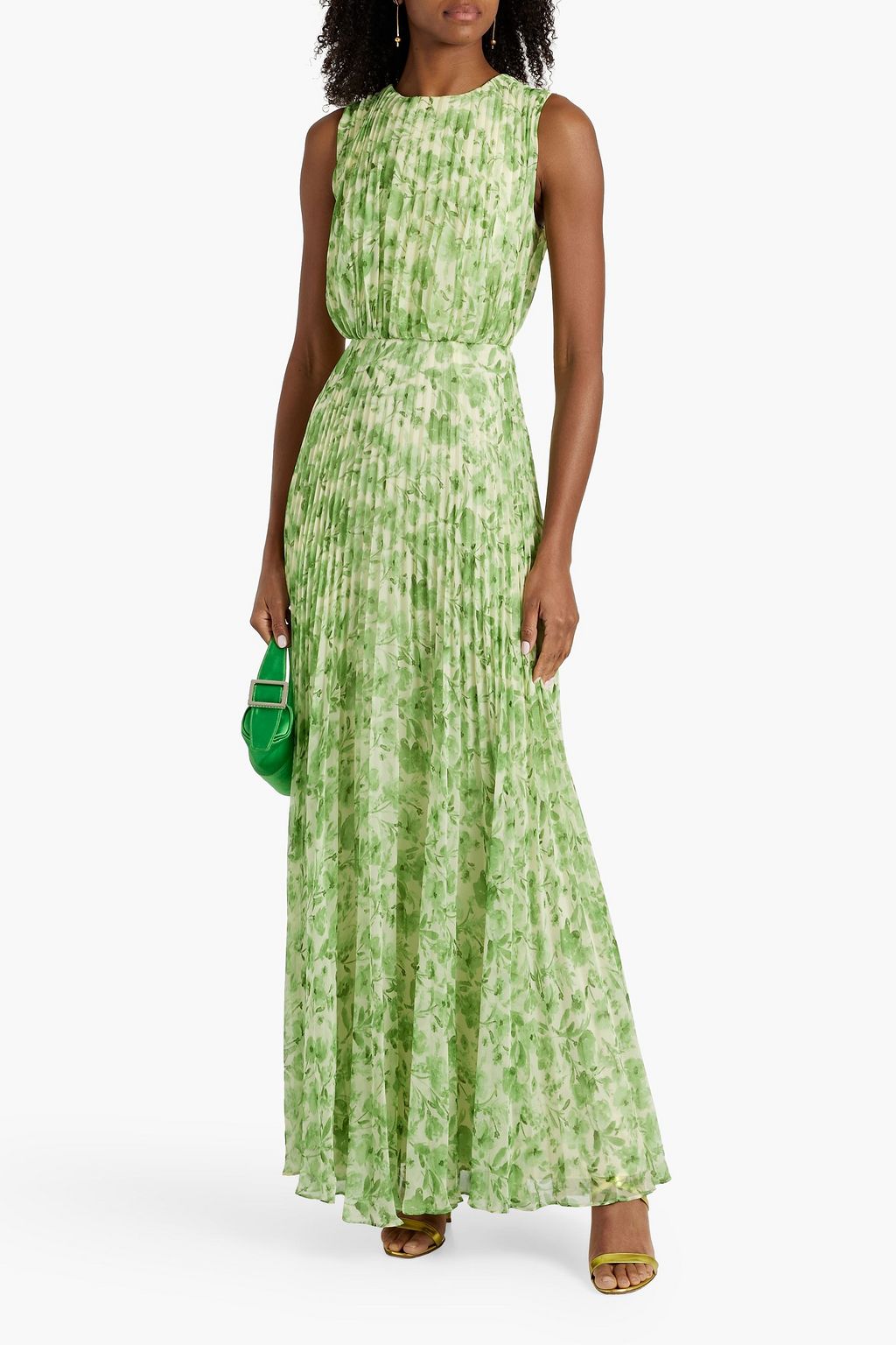 MIKAEL AGHAL Pleated printed chiffon maxi dress | THE OUTNET