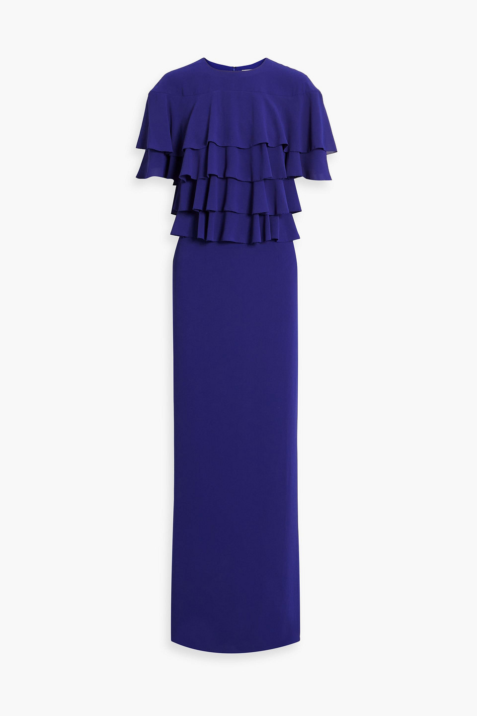 Mikael Aghal Tiered Ruffled Crepe Gown In Royal Blue