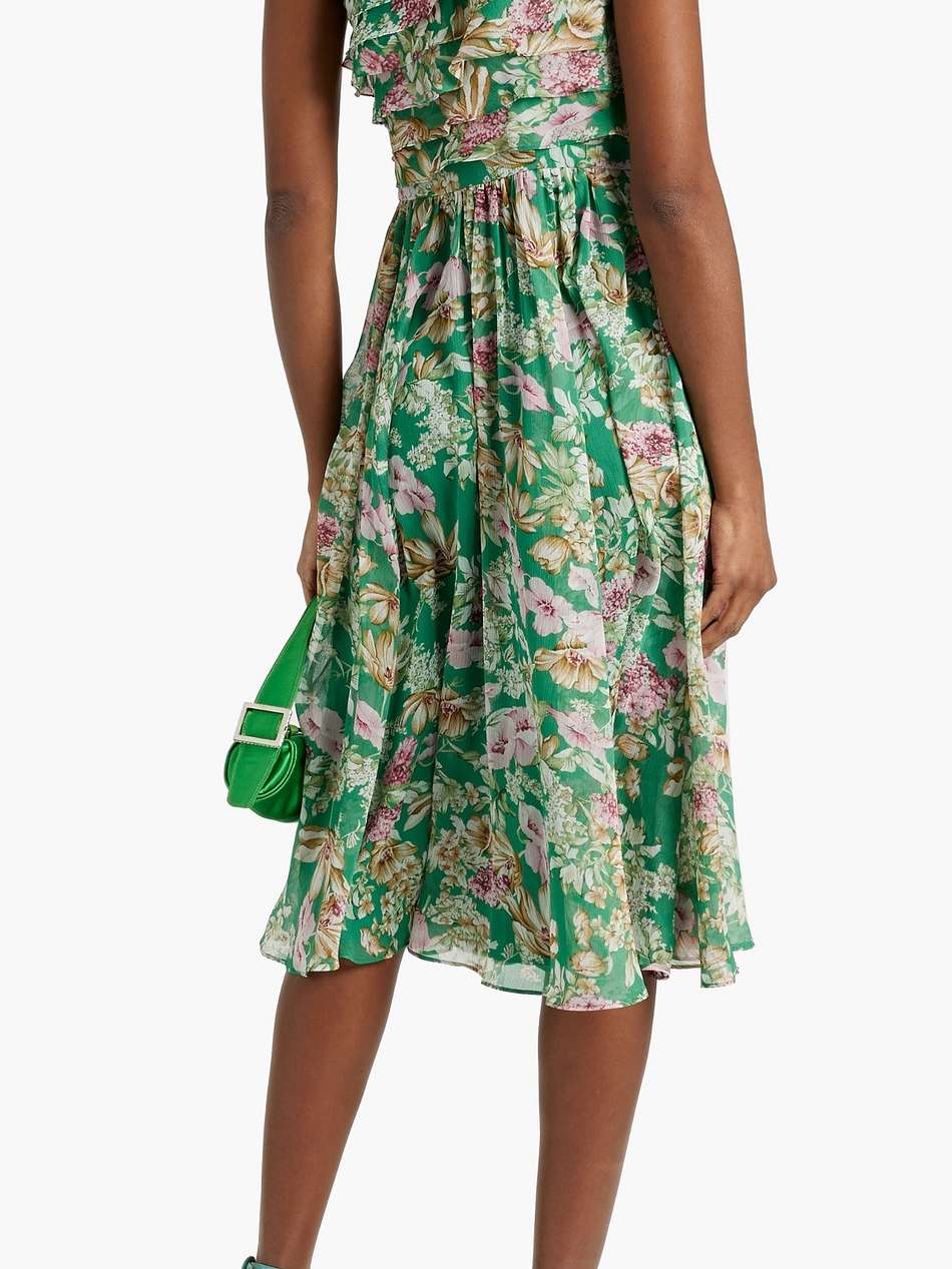 one-shoulder layered floral-print georgette midi dress