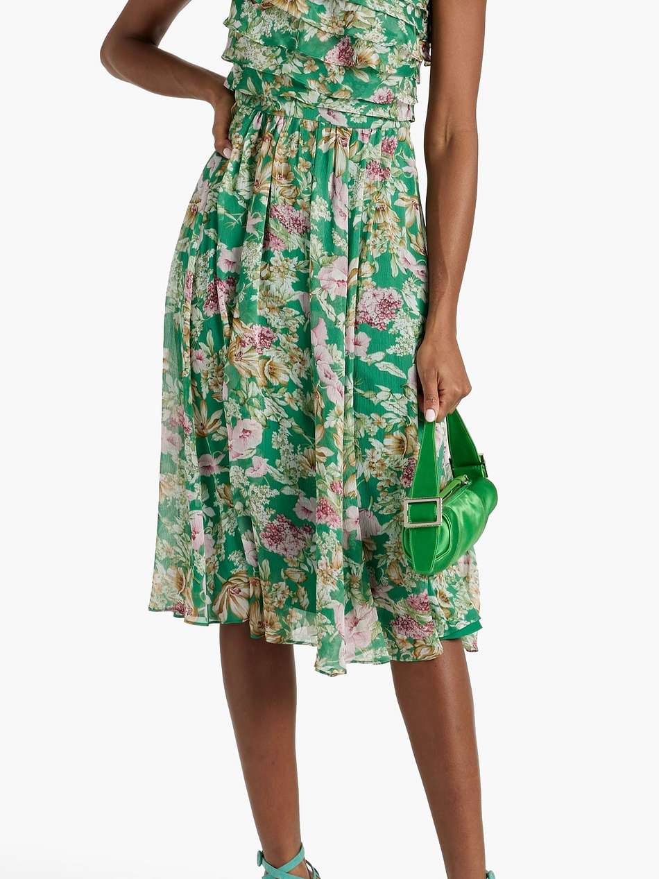 one-shoulder layered floral-print georgette midi dress