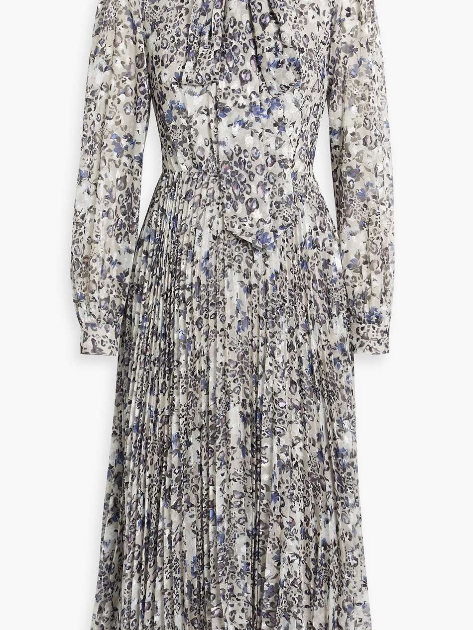 pleated printed fil coupé chiffon midi dress