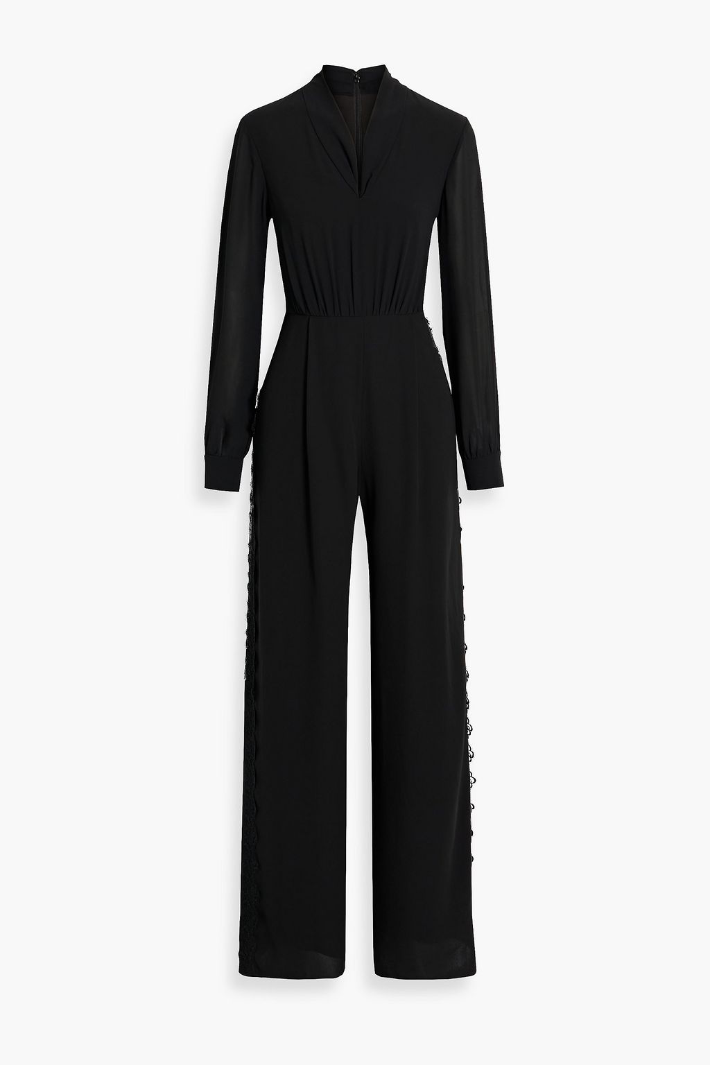 MIKAEL AGHAL Draped lace-trimmed crepe jumpsuit | THE OUTNET