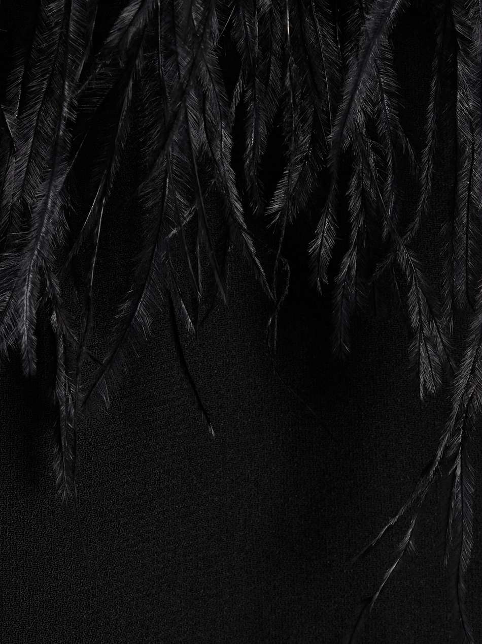 feather-embellished tulle-paneled crepe midi dress