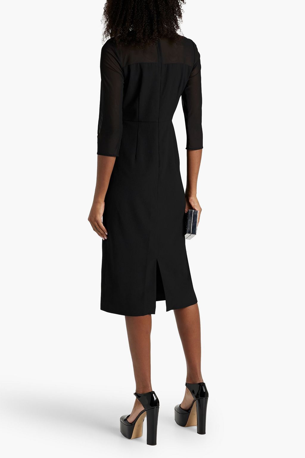 MIKAEL AGHAL Feather-embellished tulle-paneled crepe midi dress