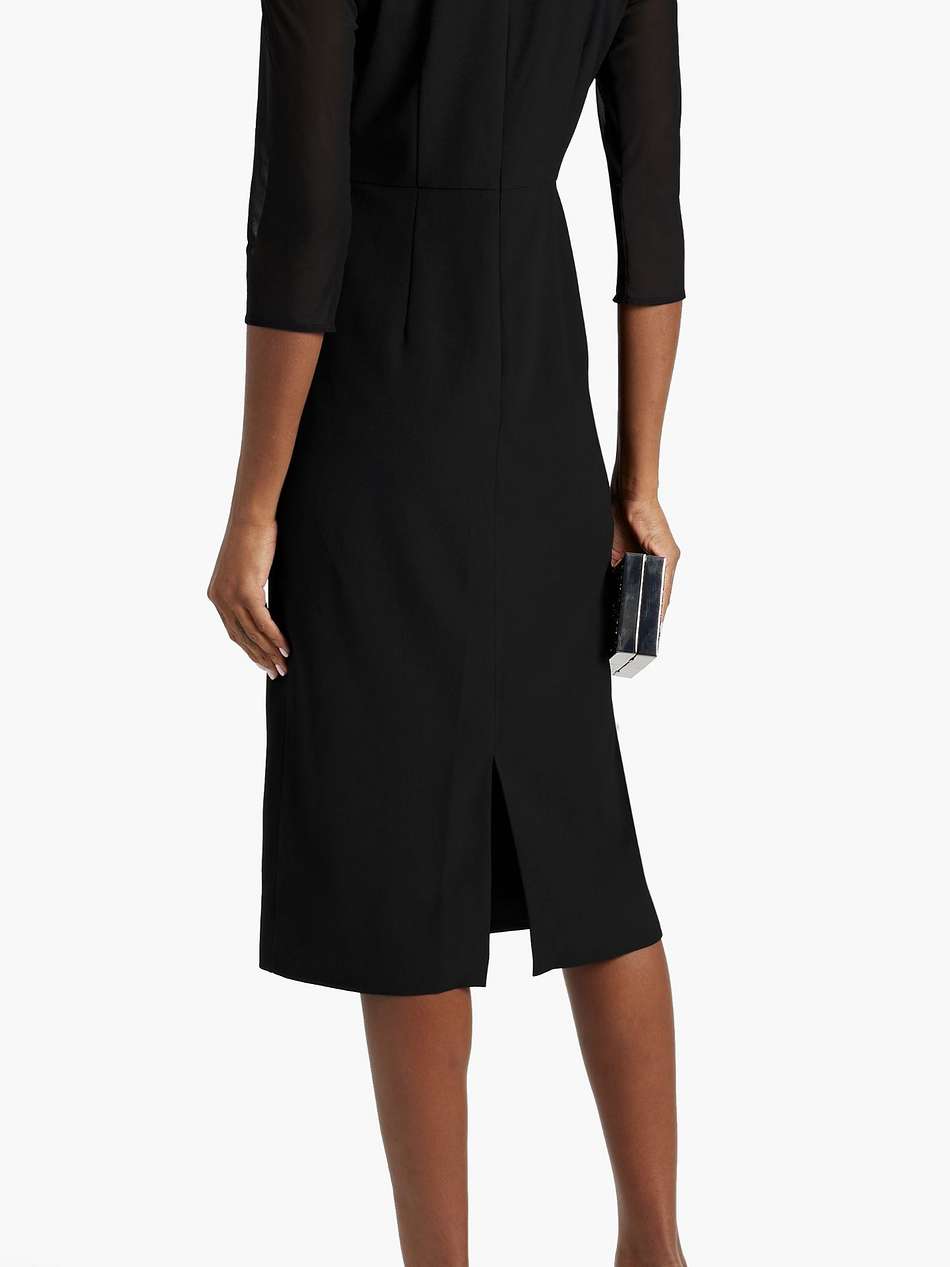 feather-embellished tulle-paneled crepe midi dress