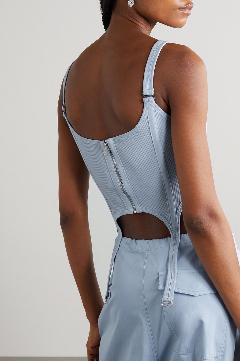 DION LEE Combat canvas-trimmed ribbed stretch-cotton tank