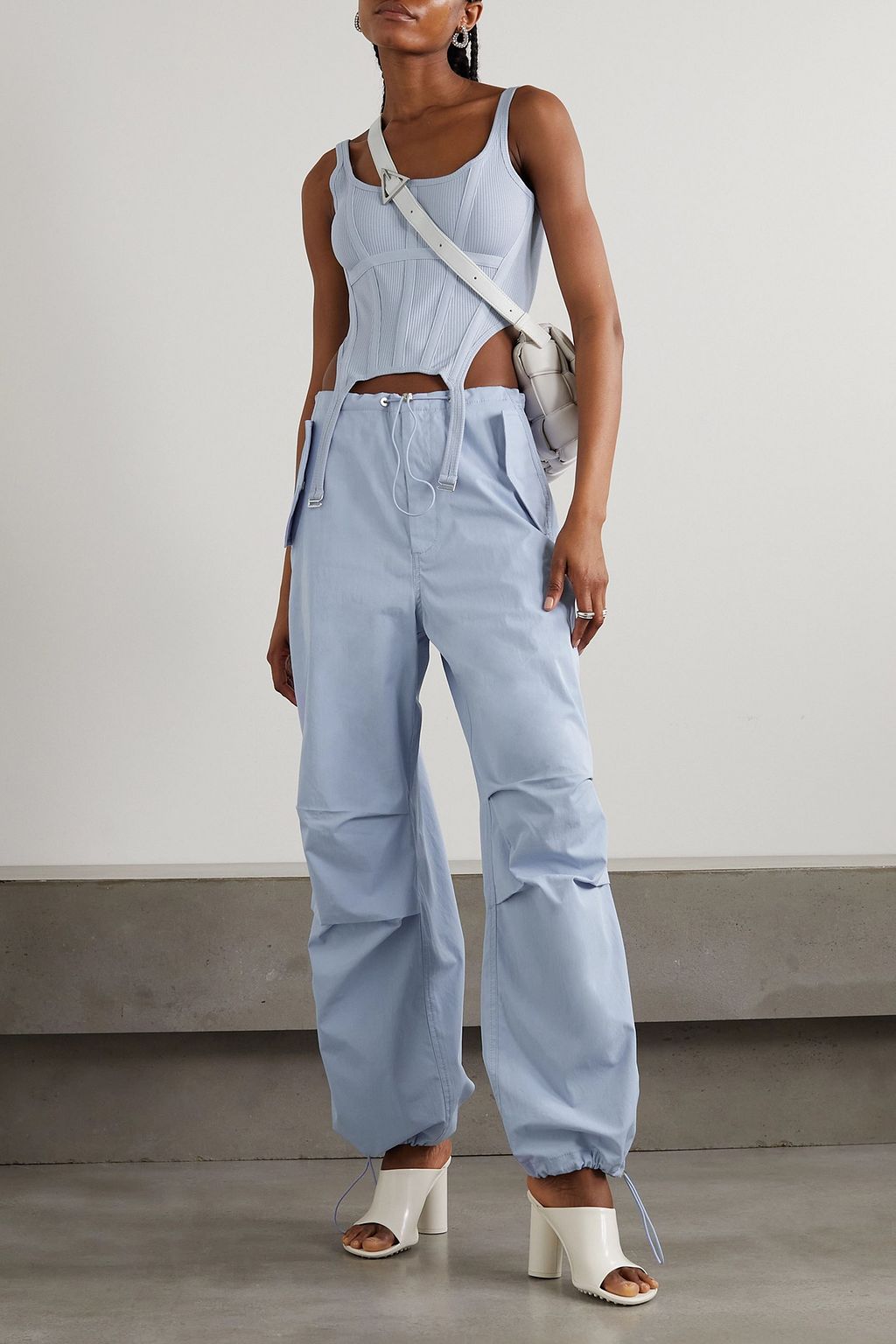 DION LEE Combat canvas-trimmed ribbed stretch-cotton tank