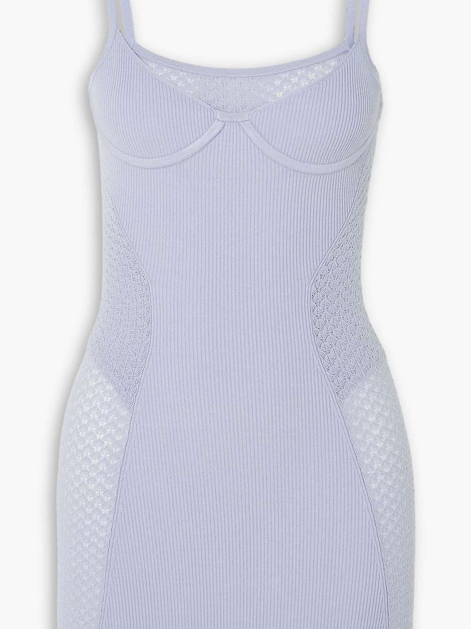layered pointelle-knit and ribbed stretch-jersey mini dress